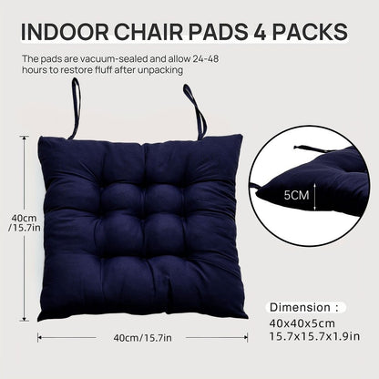 Seat Cushion Pads 4 Pack 40x40cm – Solid Colour Comfort Chair Pads for Office, Dining & Home, Prolonged Sitting Support in Purple & Dark Blue