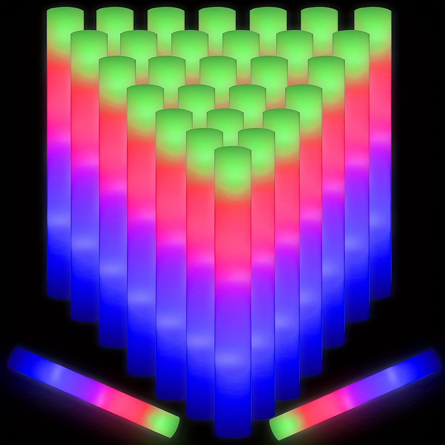 30-Pack of Foam Glow Sticks - Vibrant LED Light Sticks for Weddings, Birthday Celebrations, Camping Trips, New Year Events, And Raves
