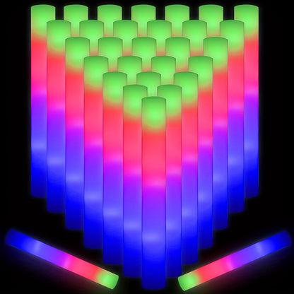 30-Pack of Foam Glow Sticks - Vibrant LED Light Sticks for Weddings, Birthday Celebrations, Camping Trips, New Year Events, And Raves