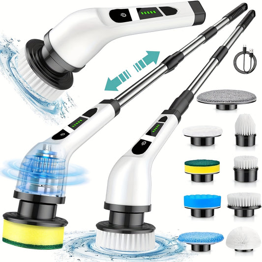 Electric Rotary Cleaner, 2H Power Dual Speed Cleaning Brush, Adjustable Extension Handle with 9 Replaceable Brush Heads, Suitable for Bathroom Bathtub Tile Floor Car