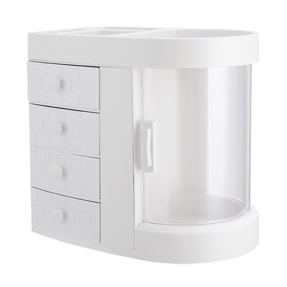 Desktop Storage Box, 4 Drawers and 1 Top Platform, Desk Organizer with Drawer, Display Case and Cosmetic Storage Box, Great for Bathroom, Dresser, Countertop Cosmetic Organiser, White