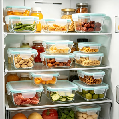 Glass Refrigerator Storage Box16pcs (8 Containers +8 LIDS), Food Storage Container, Crisper with Leak-proof Lock Lid - for Microwave, Lunch Box, Refrigerator, Party, Camping, Wedding - for Meals, Snacks, Fruits, Vegetables, Fitness Meals, Meat