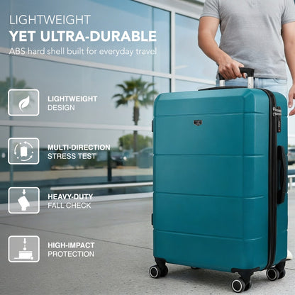 28 Inch Large Suitcase Lightweight ABS Hard Shell with TSA Lock & 4 Spinner Wheels - 75x49x29cm Check-In Luggage, Water-Resistant, UK Stock