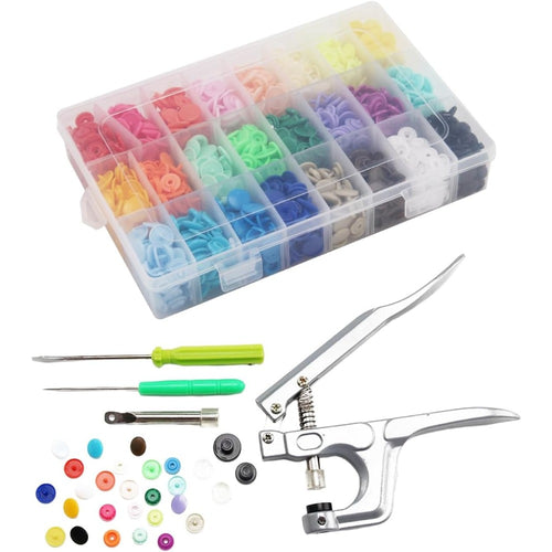 Button Snap Pliers + 360 Piece Set T5 Plastic Button Snap Fasteners 24 Colour Stainless Steel Button Snap Pliers Abrasion Resistant Button Snap Pliers for Garment Sewing Processes
