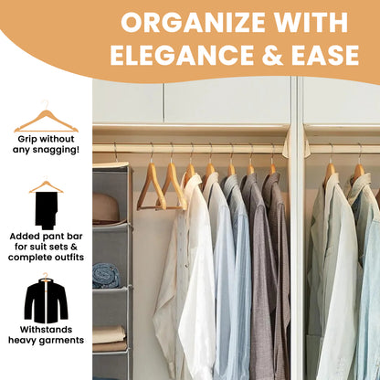 20/40/80pc Wooden Hangers Coat Hangers Smooth Finish Trouser Pants Bar 360° Swivel Hook Cut Notches for Camisoles Durable Wood Suit Hangers