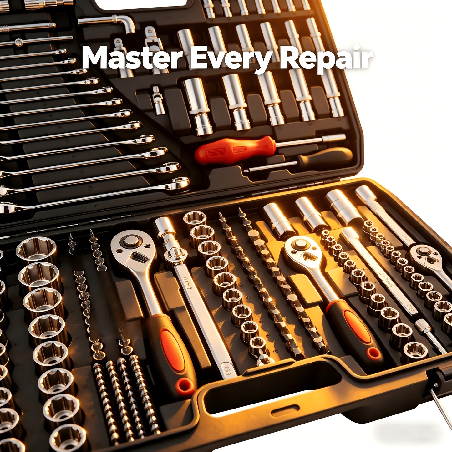 43+3/214+2pcs Heavy-Duty Socket Wrench & Tool Set with Quick-Release Ratchet, Extension & Screwdriver Kit Suitable for Car, Motorcycle, Repair, 1/2 1/4 3/8 Drive, Professional Mechanic Tool Kit for DIY and Auto Maintenance