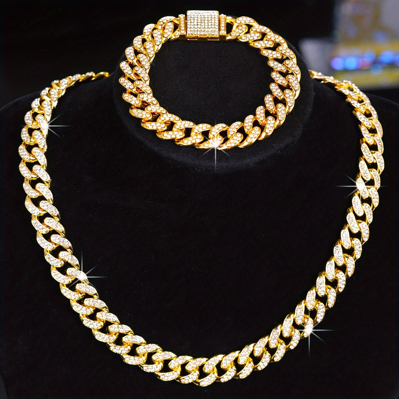 2pcs/Set Stylish Look Punk Style Necklace Bracelet Set,Trendy Hip Hop Style Jewelry Set Suitable for Men And Women
