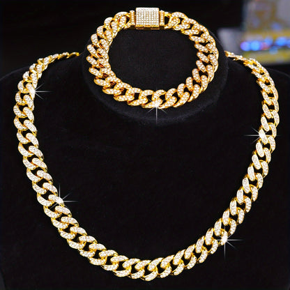 2pcs/Set Stylish Look Punk Style Necklace Bracelet Set,Trendy Hip Hop Style Jewelry Set Suitable for Men And Women