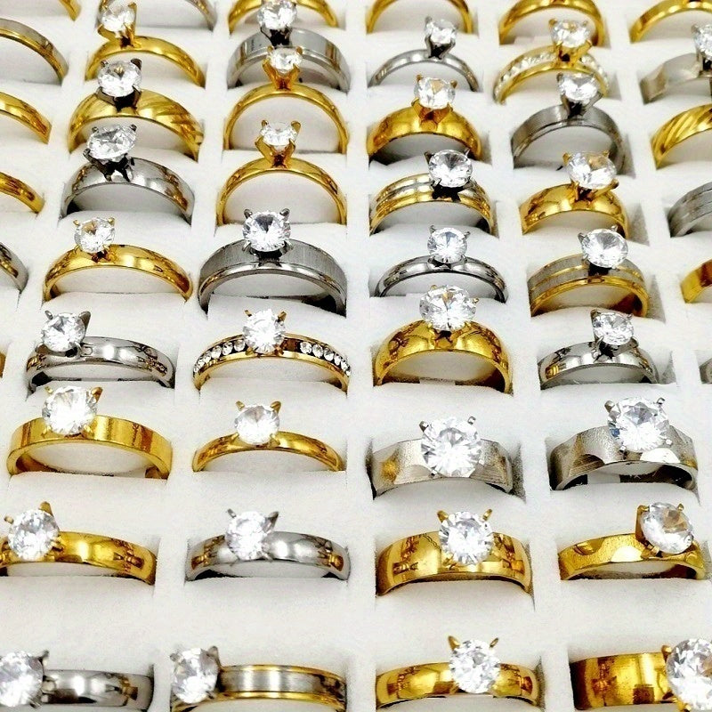 Wholesale 20pcs/pack of Women's Fashionable Stacked Rings Stainless Steel Rings Suitable for Men and Women with Ring Sizes Ranging From 17mm to 21mm Mixed Design Suitable for Parties Gatherings Gifts Charm Finger Rings Set Without Boxed Packaging