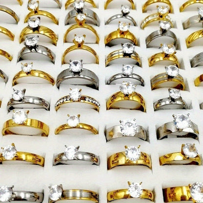 Wholesale 20pcs/pack of Women's Fashionable Stacked Rings Stainless Steel Rings Suitable for Men and Women with Ring Sizes Ranging From 17mm to 21mm Mixed Design Suitable for Parties Gatherings Gifts Charm Finger Rings Set Without Boxed Packaging