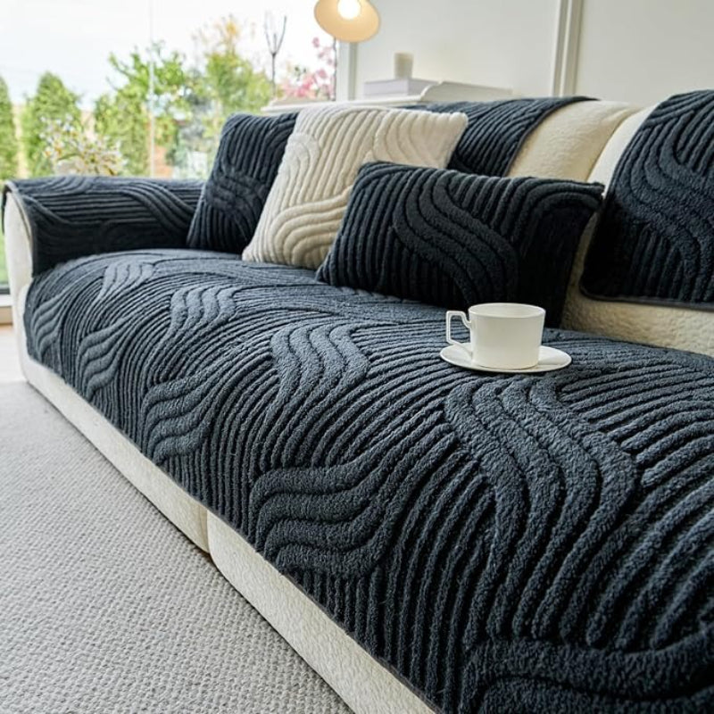 1pc Sofa Cover 1/2/3/4 Seater, Modern Luxury Shu Velveteen Couch Protector with Anti-Slip Design, Durable Pet-Friendly Plush Furniture Protector Slipcover, All Seasons Universal Sofa Cover for Living Room, Bedroom, Office, Machine Washable