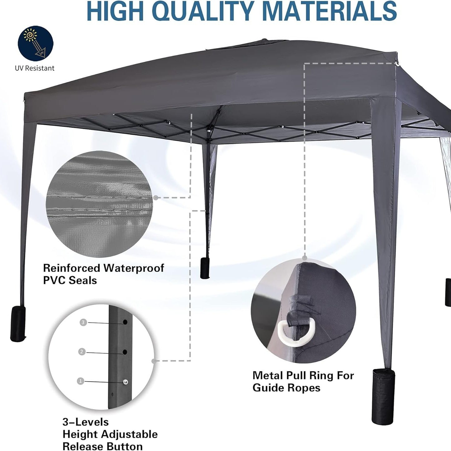 Pop-up Gazebo 3m x 3m with Sides & 4 Weight Bags & Silver Protective Layer Waterproof Marquee Canopy