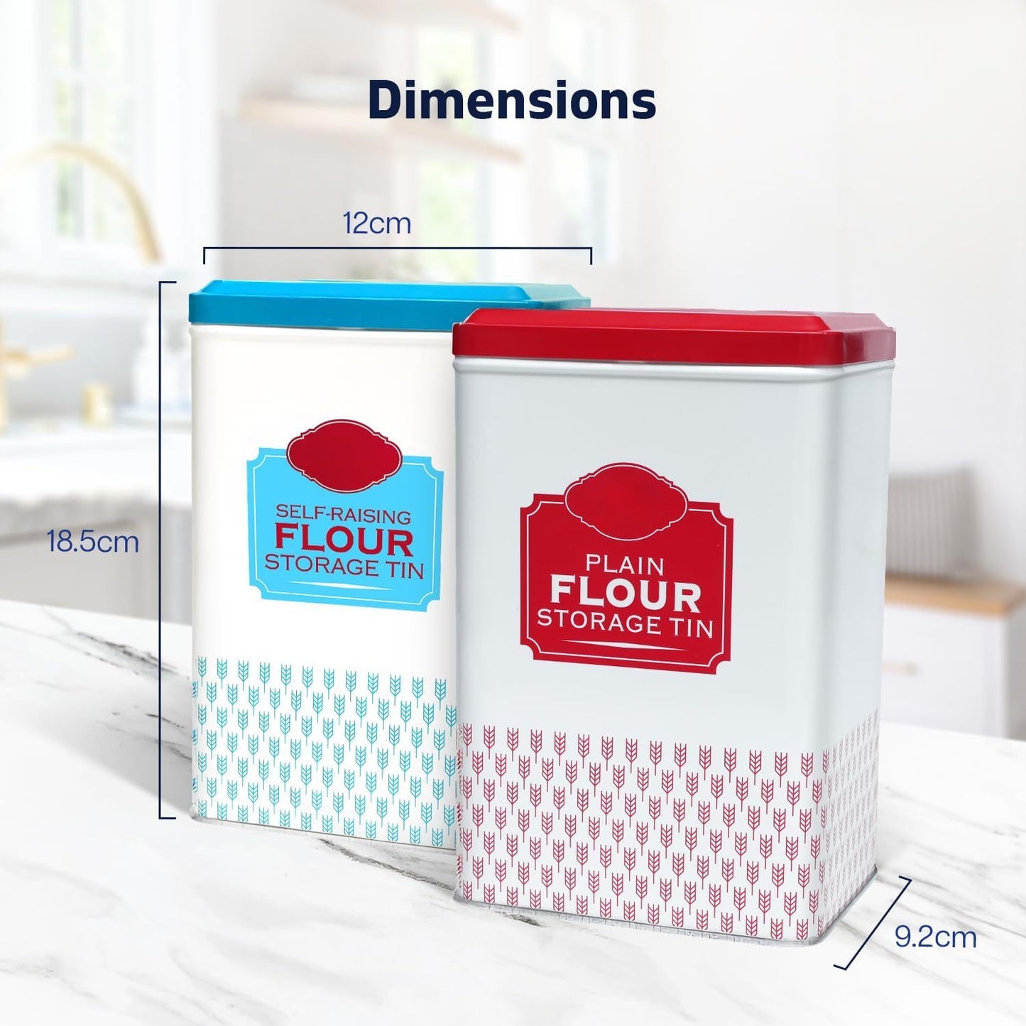 Flour Storage Containers | Self Raising Flour Tin with Lid |1 Kg| 18.5 X 9.2 X 12 Cm Storage Tins to Keep Flour Fresh & Clean (Self Raising & Plain)