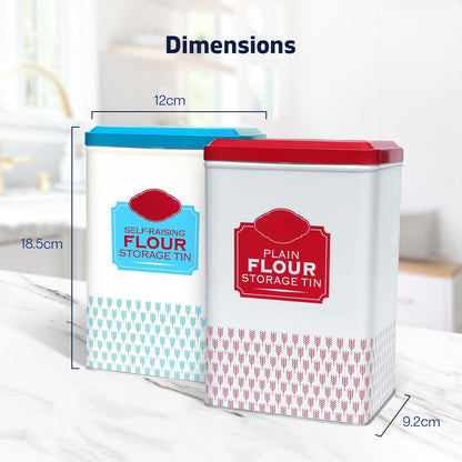 Flour Storage Containers | Self Raising Flour Tin with Lid |1 Kg| 18.5 X 9.2 X 12 Cm Storage Tins to Keep Flour Fresh & Clean (Self Raising & Plain)