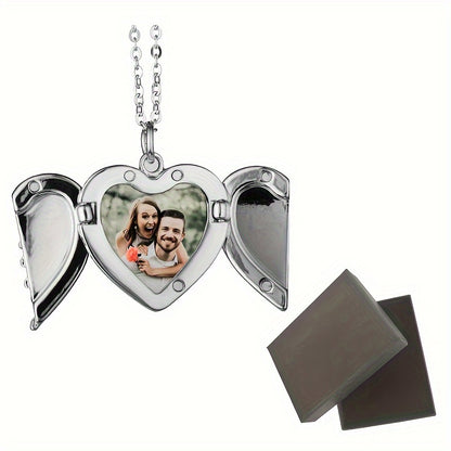Personalized Angel Wings Necklace Heart Box Pendant Custom Picture Open Box Angel Wing Pendant
