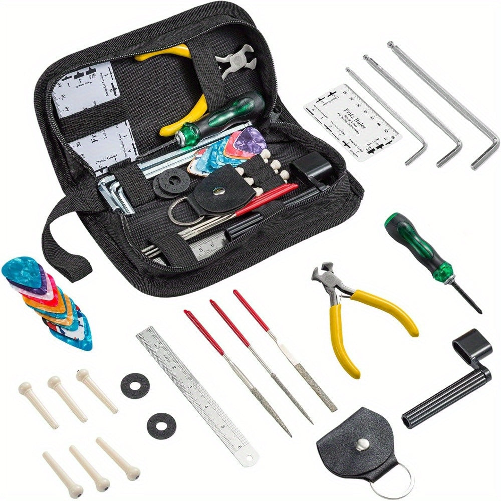 Guitar Maintenance Tools Kit – Guitar Repair & Cleaning Kit with String Winder, Cutter, Fret Files, Screwdriver – Guitar Tool Set for Acoustic, Electric, Bass Guitars for Beginners Musicians