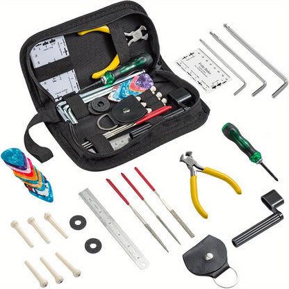 Guitar Maintenance Tools Kit – Guitar Repair & Cleaning Kit with String Winder, Cutter, Fret Files, Screwdriver – Guitar Tool Set for Acoustic, Electric, Bass Guitars for Beginners Musicians