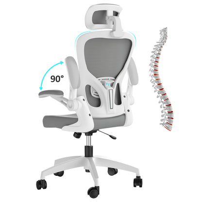 Ergonomic Office Chair with Breathable Mesh Back, Adjustable Headrest & Lumbar Support - Heavy-Duty Swivel Computer Desk Chair with 5-Wheel Base, Height Adjustment, for Home Office, Gaming, Study - /, Easy-Clean Design, Office Chair with Lumbar Supp