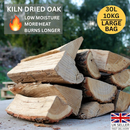 Premium Kiln-Dried Oak Logs 10kg / 30L Hardwood Firewood | Ultra-Low Moisture Content for High-Heat & Long-Lasting, Clean-Burning Fires | An Efficient and Versatile Fuel Source for Indoor Fireplaces, Wood-Burning Stoves, Outdoor Fire Pits, and Pizza Ovens