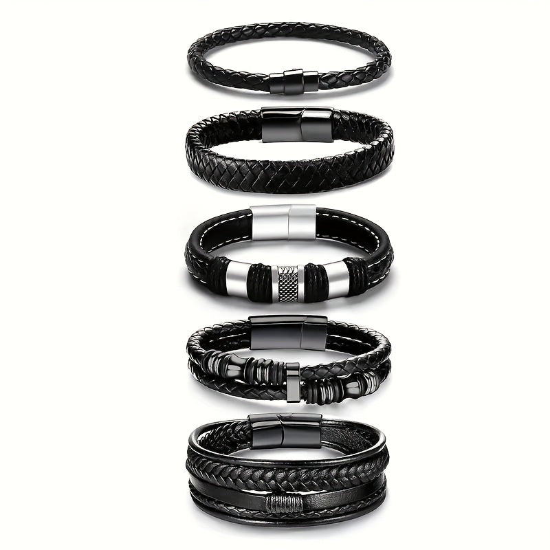 5pcs Men'S Stylish Casual Bangle bangle bracelet Set, Unisex Versatile Accessory, Festival Gift for Valentine'S Day And Graduation Season, Trendy Multi-Piece Jewelry