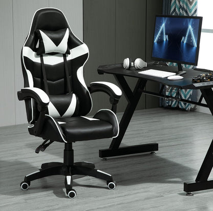 mcc direct Swivel Faux Leather Office Chair Racing Sports Gaming Tilt Computer Desk Chair with Headrest & Lumbar Cushion A