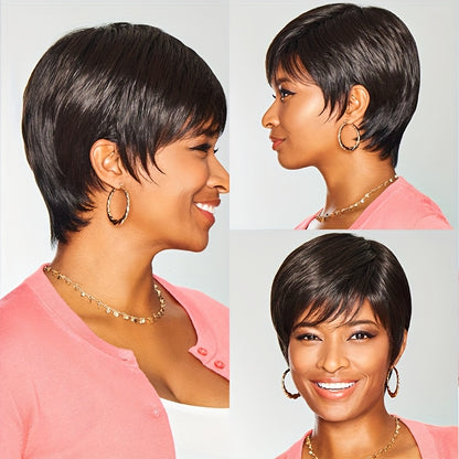 Short Pixie Cut Human Hair Wig - 180% Density Glueless Rose Net Cap, Straight Machine-Made Black Basic Style for Women, Daily Wear & Special Occasions, Short Hair Wig, Occasion Hairpiece, Sleek Hairpiece, Secure Fit Cap