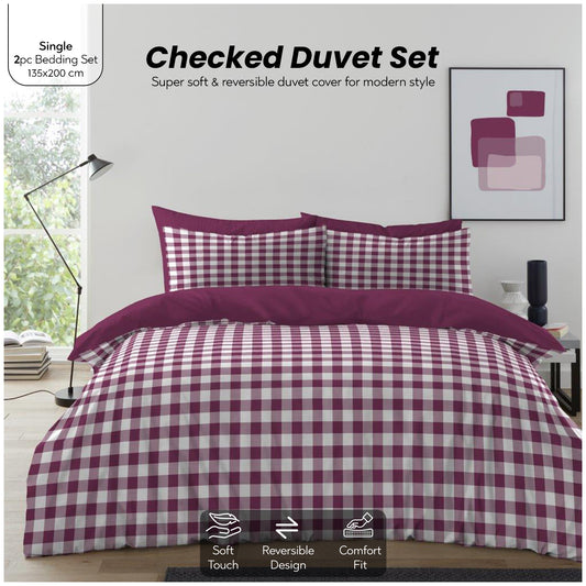 Gingham Moor Microfiber Duvet Set | Soft Lightweight Checkered Bedding with Matching Pillowcases | Modern Pattern for Bedroom Décor | Comfortable Warmth & Easy-Care Fabric | Available in Single, Double, King Sizes | Local Warehouse | UK Brand