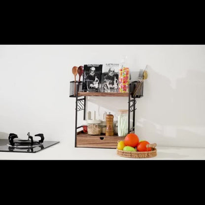 3-Tier Countertop Organizer Station with 12 Mug Hooks – Multi-Functional Coffee Bar Kitchen Storage Shelf, Space-Saving Home & Office Display Rack