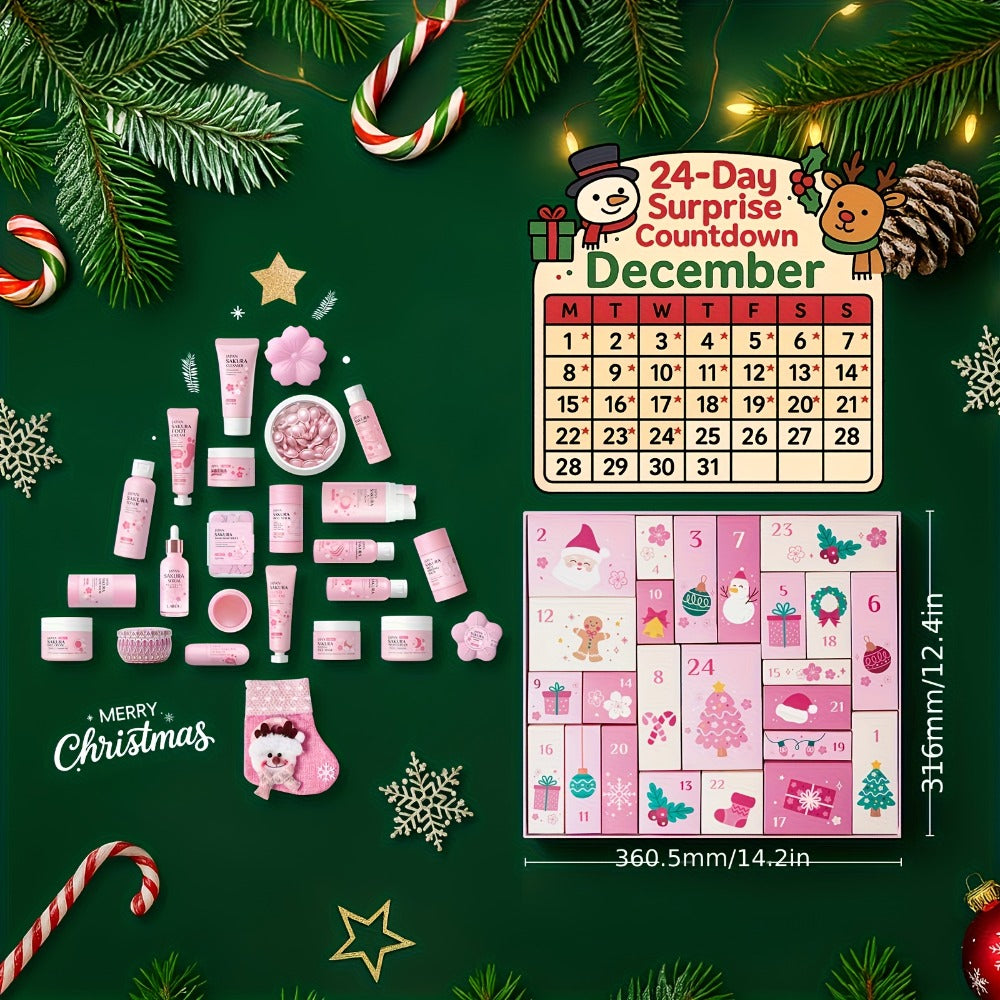 Sakura 24 Days of Beauty Advent Calendar 2026 – Radiance Skincare & Bath Body Gift Set for Women, Face Cream, Lip Balm, Foot Cream, Body Wash & Serum, Christmas Gift for Her