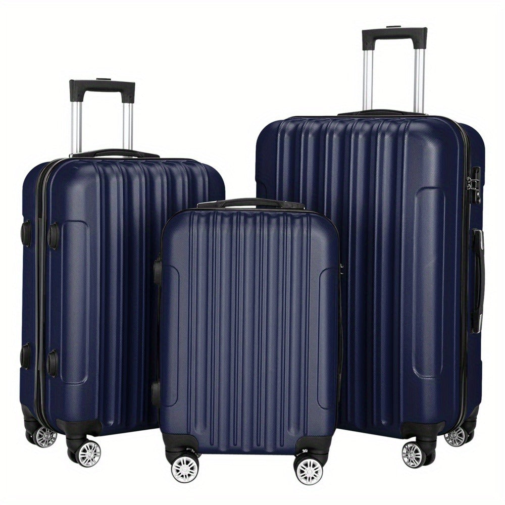 3 Piece ABS Suitcase Set Lightweight Hard Shell Carry-On Hand Luggage Trolley Case 4 Spinner Wheels Travel Set Blue Black Grey Red
