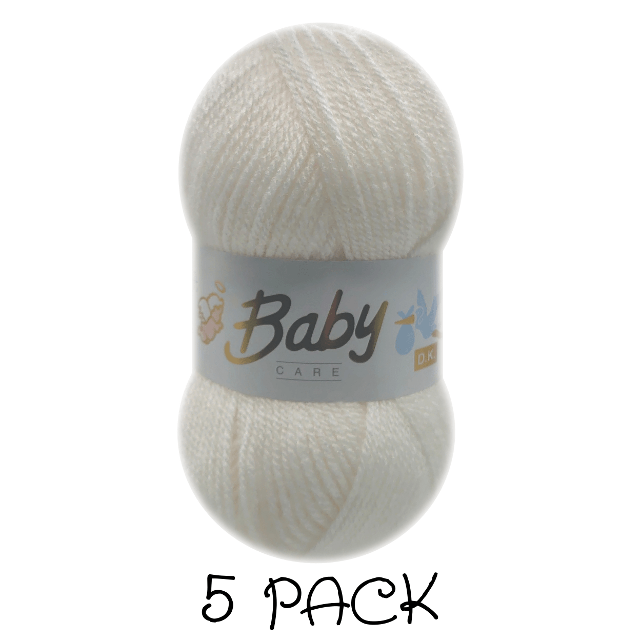 Woolcraft - Baby Care Double Knitting Yarn - 2 or 5 Pack of 100g Balls of 100% Acrylic Yarn - 13 Colours Available - Aqua, Beige, Baby Blue, Oyster, Denim, Lilac, Mint, Peach, Baby Pink, Rouge, Silver, White or Lemon - Perfect for Knitting or Crochet
