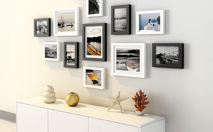 19 Pcs Wooden Photo Frame Set, Multi Size Picture Frames with Stand & Wall Hooks, Tabletop or Wall Mounted Display