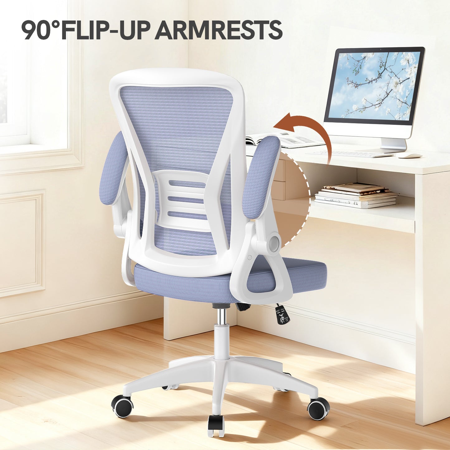 GartistGo Office Chair Ergonomic Desk with 90° Flip-up Armrest Lumbar Support, Height Adjustable Chair, Executive Swivel Computer Padded Seat Cushion for Home/Office