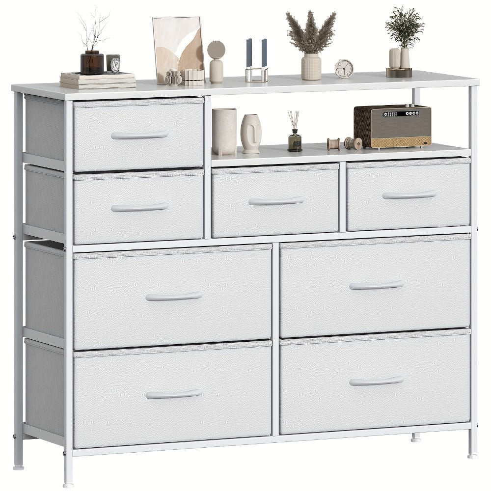 8 Drawer Chest of Drawers with Fabric Fronts & Wooden Top – Large Storage Dresser Organiser Unit for Bedroom & Living Room