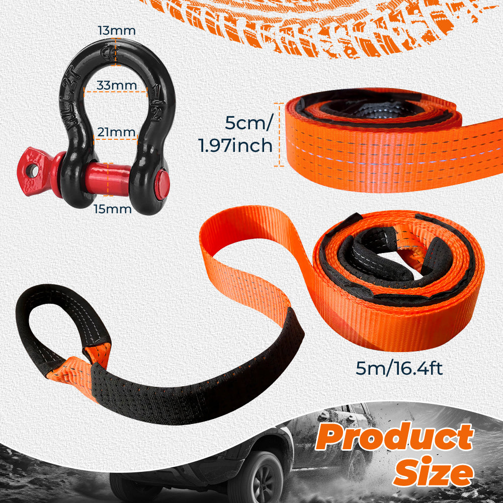 Heavy Duty Tow & Recovery Rope Set for Off-Road & SUVs, Off-Road Recovery Rope Kit, High Strength with 2* Hooks & Storage Bag, Gloves - Essential for for SUV, Truck, Car, Camping, Overlanding & Emergency Vehicle Rescue. Best Value Emergency Towing Solutio