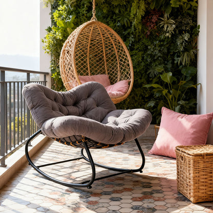 Large/Small 1pc Outdoor Rattan Rocking Chair for Home or Office Use, Lounge Chair, Reading Chair, Suitable for Living Room, Family Gatherings, Patio & Garden (White/Grey/Green)