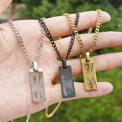 Custom Personalized Engraved Eye Picture Long Strip Necklace, 316L 316L Stainless Steel Fashion Creative Couple Photo Necklace - Gift for Each Other