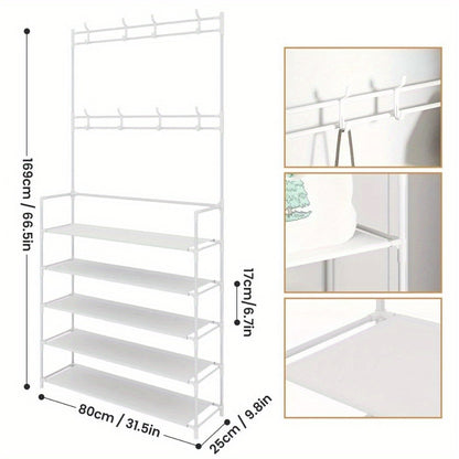 Ultimate Entryway Storage Solution - Stylish Coat Rack & Shoe Organizer Bench with Hooks - Space-Saving, Multi-Purpose Hall Tree for Shoes, Clothes, Hats, Bags, Umbrellas - Home Accessories
