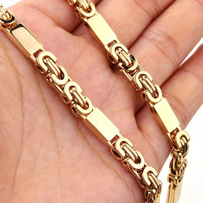 6mm Men's Minimalist 304 Stainless Steel Flat Link Necklace + Bracelet Set 8