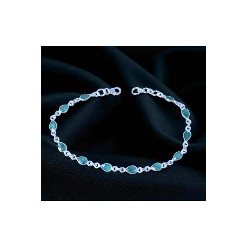 925 Sterling Silver Natural Gemstone Adjustable Bracelet ~ Teardrop Link Bracelet ~ Simple Elegant Jewelry