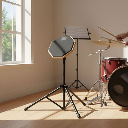 Silent Drum Practice Pad Set, Height Adjustable 19-27 Inches, Double-Sided Pads, Drumhead-Friendly Design, Includes Drum Stand and Storage Bag, Drummer Training Kit Black