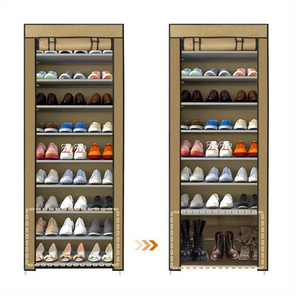 10 Tier Shoes Rack with Dustproof Cover, Shoe Storage Cabinet, Shoe Organizer, Easy to Assemble, Hold up to 25-30 Pairs