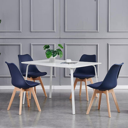 Set of 2 Retro Dining Chairs with Wooden Legs & Cushion Pad – Ergonomic Curved Backrest, Faux Leather Seat, 10 Colours, 120kg Capacity for Home, Office & Lounge