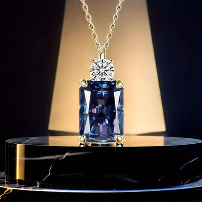 925 Silver Pendant Necklace Featuring a Blue Rectangular Perfume Bottle Design, Adorned with Micro-Inlaid Moissanite Stones. It Includes D Color VVS1 Round Cut Moissanite, Perfect for Weddings, Valentine'S Day, Halloween, Anniversaries