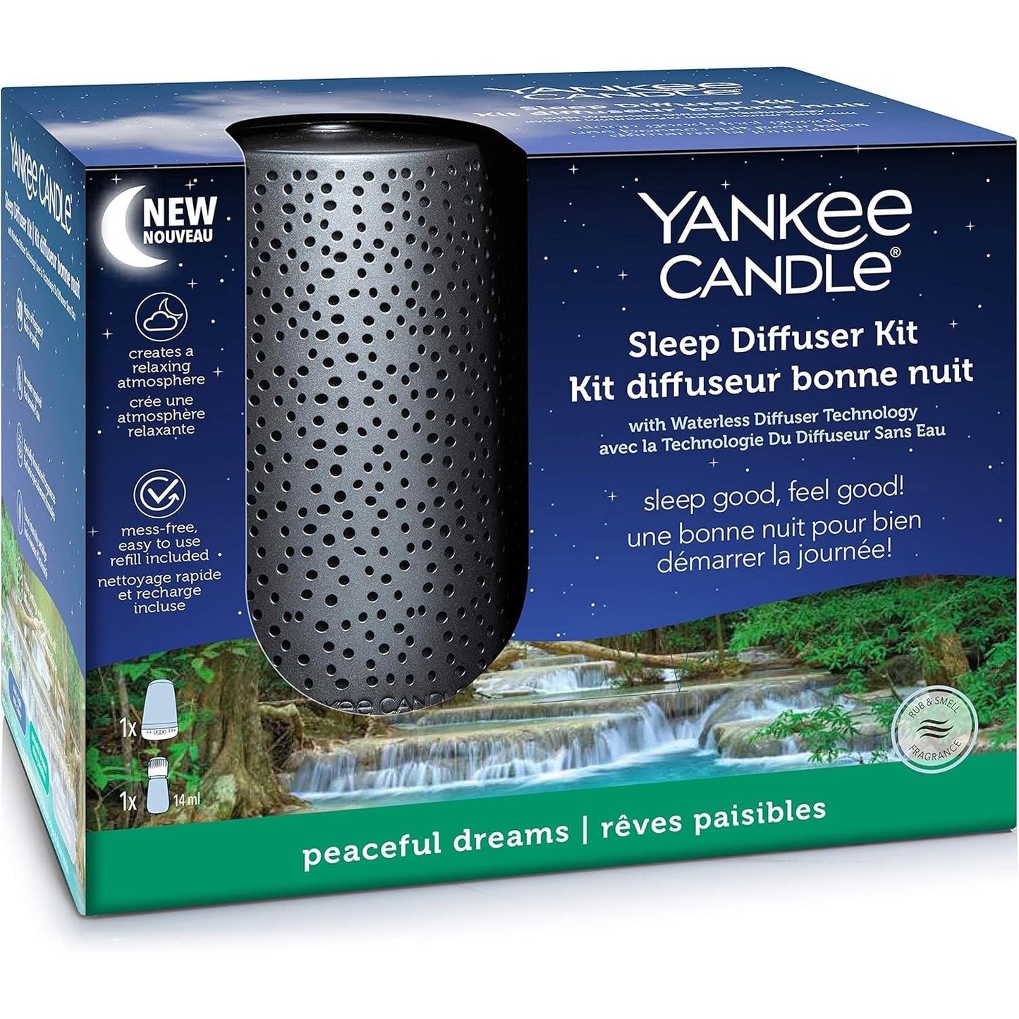 Yankee Candle Sleep Diffuser Starter Kit | Silver | Peaceful Dreams Electric Fragrance Diffuser Refill | Up to 30 Nights of Fragrance | UK Plug