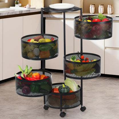 6 Tier Kitchen Rotating Storage Trolley Cart Utility Vegetable Mobile Shelf Rack