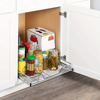 Slide-Out Wire Storage Baskets - Set of 2 or 4, Chrome Organiser Drawers for Kitchen Cabinets, Pantry & Bathroom (Fits Base Units)