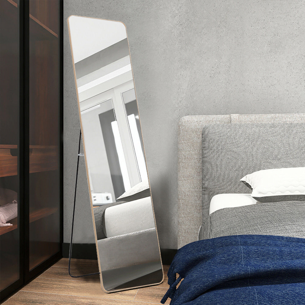 Rectangular Standing Full Body Mirror Hanging or Leaning Against Wall Mirror 147x37 cm Golden Frame for Bedroom Cloakroom
