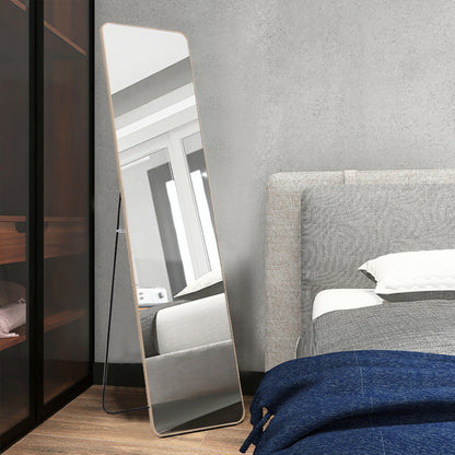 Rectangular Standing Full Body Mirror Hanging or Leaning Against Wall Mirror 147x37 cm Golden Frame for Bedroom Cloakroom