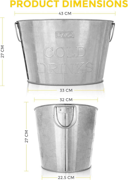 LIVIVO Galvanised Steel 24L Drinks Ice Cool Bucket with Handles - Great for Parties, BBQs and Bars Cooling Bottles, Cans of Beer or Soft Drinks